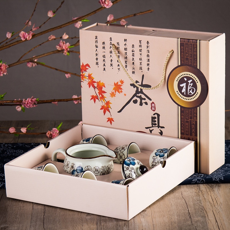 Te set japansk handmålad underglasyr keramik bröllop och festivalevenemang kung fu te set kinesiskt te set