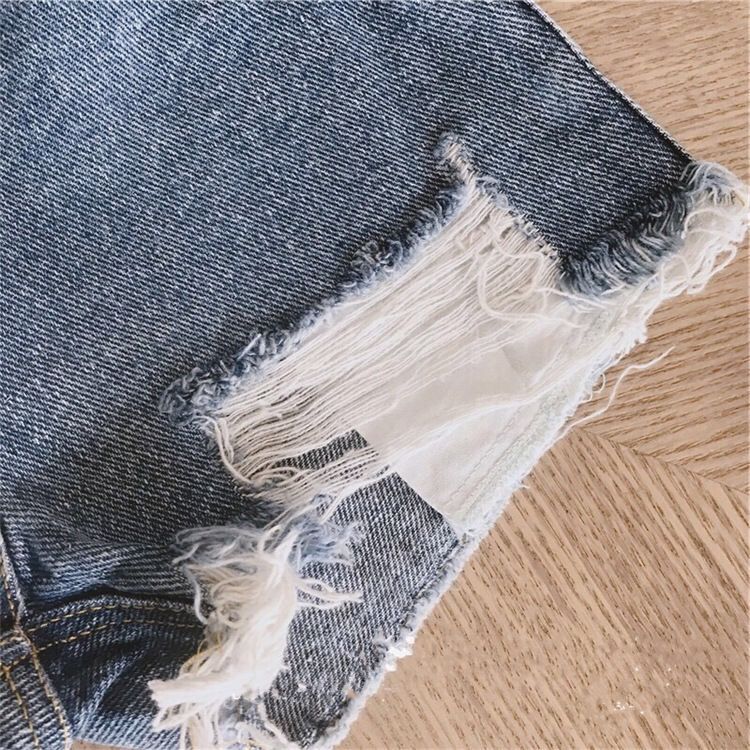 Short en denim pour filles, avec bords rugueux et trous, bas à la , P6042