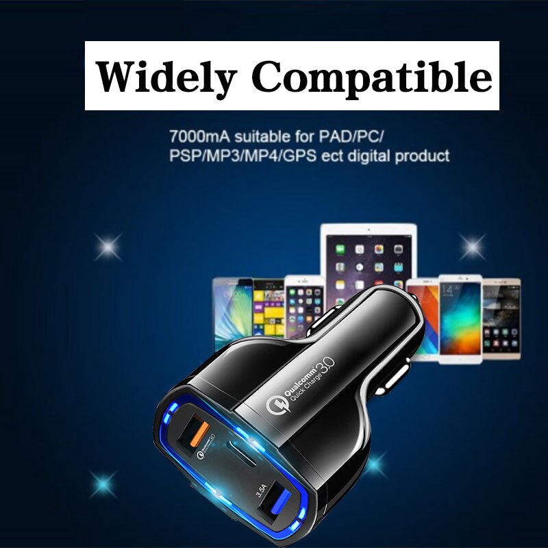 Cargador de coche QC3.0 USB para Puerto tipo c, Cargador universal compatible con teléfono móvil, viaje al aire libre, enchufe de carga rápida de 35W 3.5A