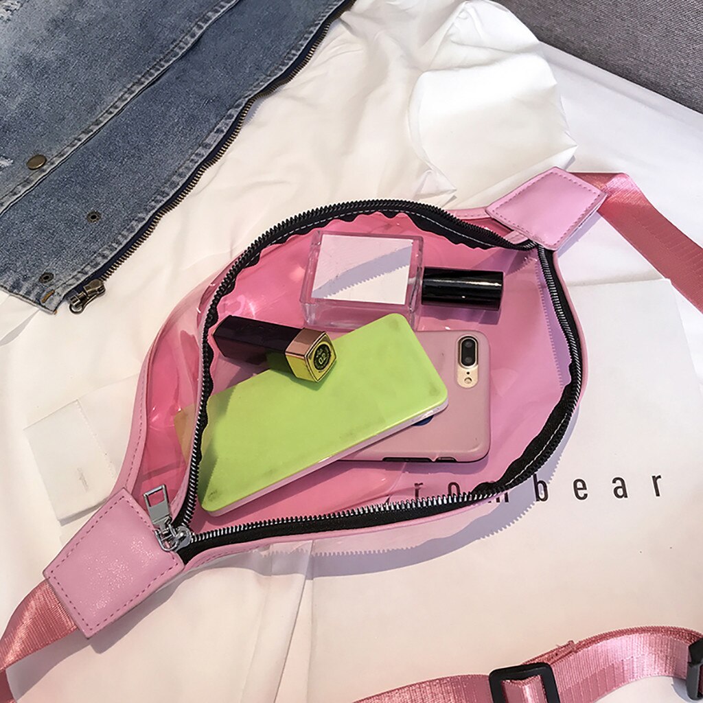 Holographische Taille Taschen Frauen Fanny Pack Weiblichen Gürtel Tasche Transparent Brust Tasche PVC Wasserdichte Umhängetasche Rosa Telefon Beutel #35