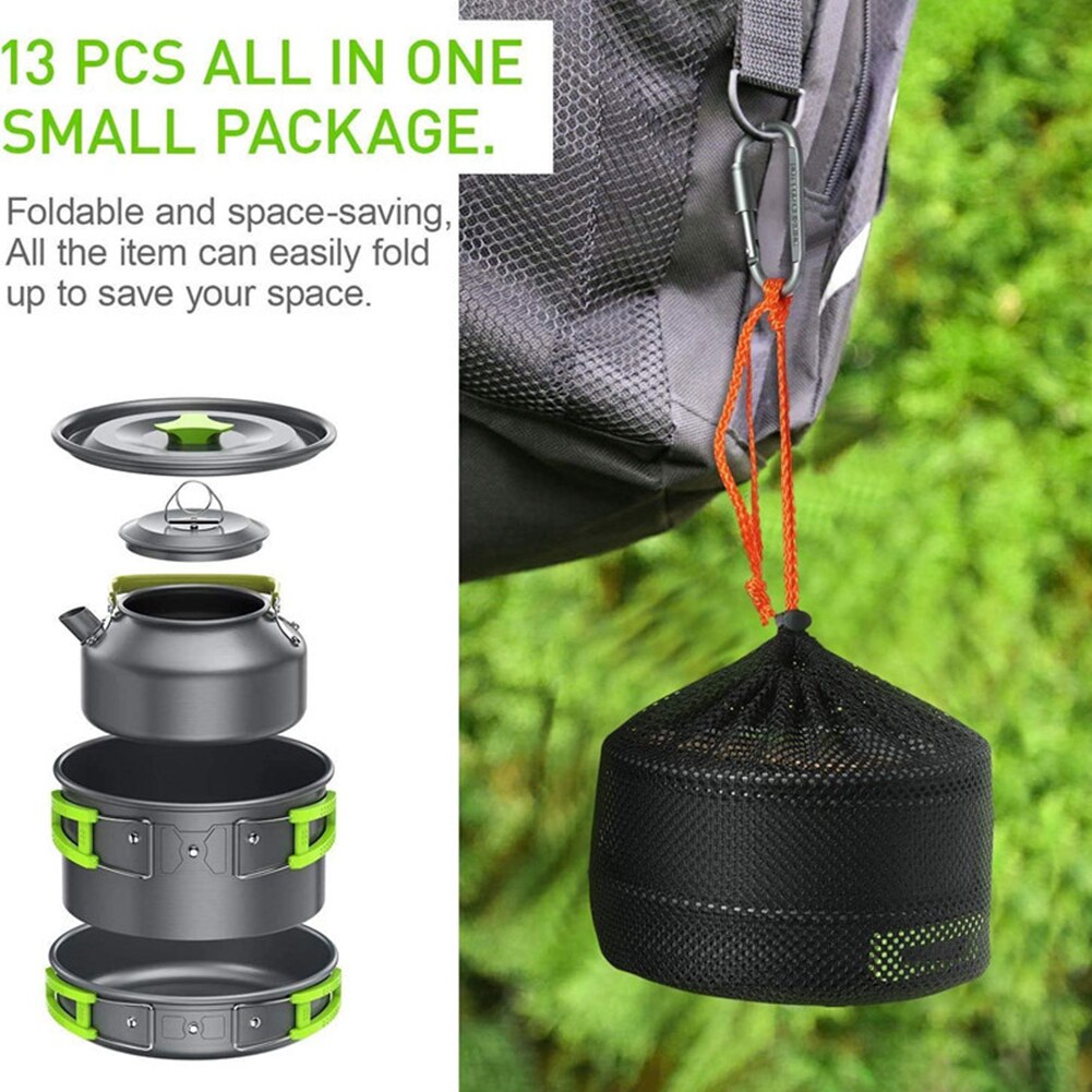 Utensilios de cocina portátiles para acampar, Juego de tetera para 2-3 personas, equipo de cocina para exteriores, juego de vajilla, utensilios de cocina, suministros de Picnic para senderismo