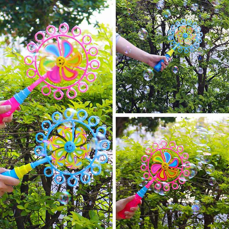 2 In 1 Windmill Bubble Machine For Children Kids Outdoor Portable Bubble Stick Bubble Wand Blower Colorful Bubble Windmill Toys