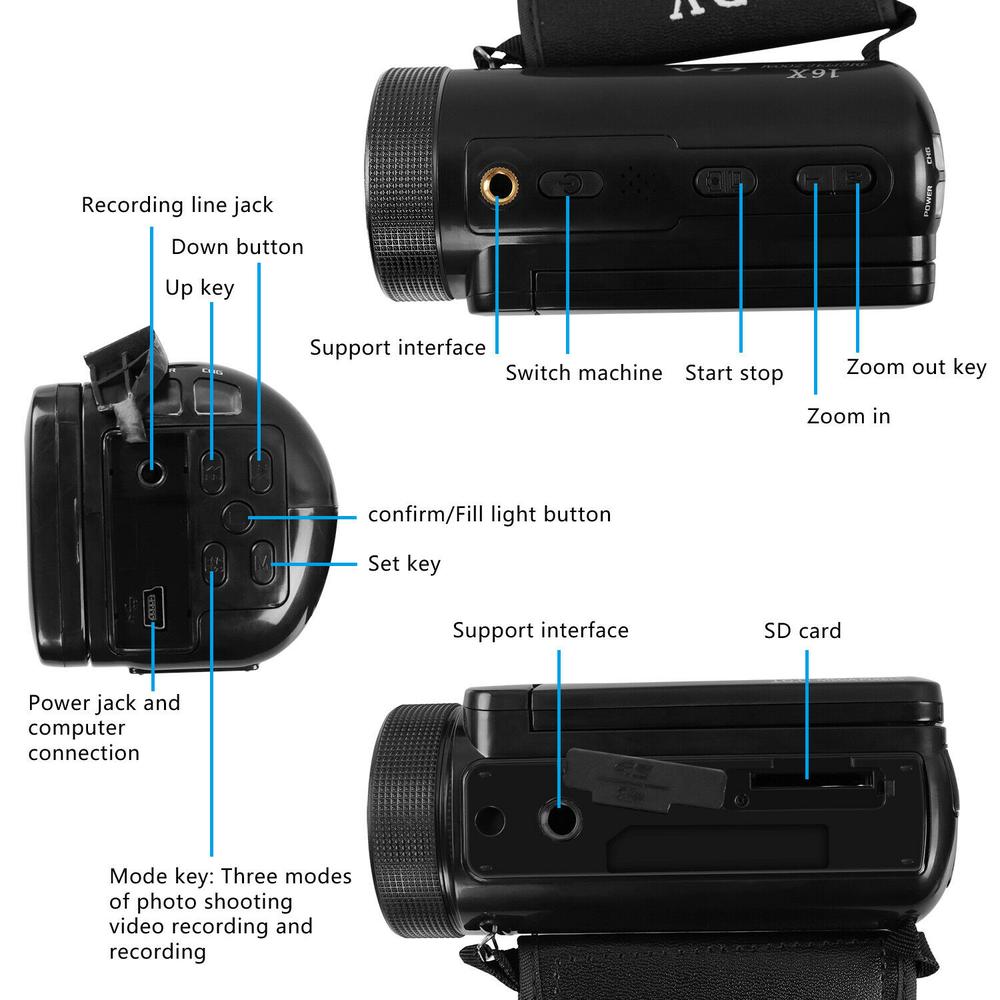 HD 1080P Digital Video Camera Camcorder W/Microphone Photography 16 Million Pixels Shoot Zoom Digital Vlog Camera