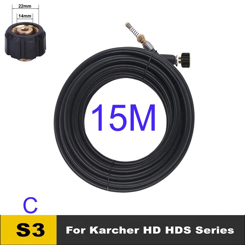 15 mètres d'égout tuyau de vidange tuyau drague nettoyant Kits d'outils pour Karcher Lavor Interskol Huter Nilfisk Stihl Elitech nettoyeur haute pression: Or