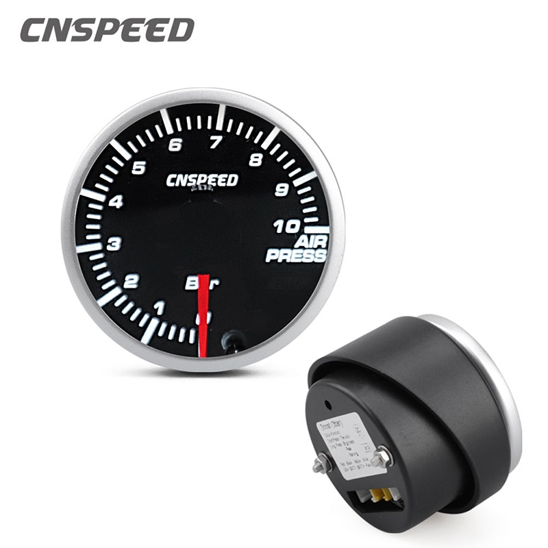 CNSPEED 2 Pouces 52mm Voiture 12V Air Manomètre 0-10 Bar LED 10 Couleurs Jauge de Pression D'air De Voiture Automatique Jauge/Compteur De Voiture: Default Title