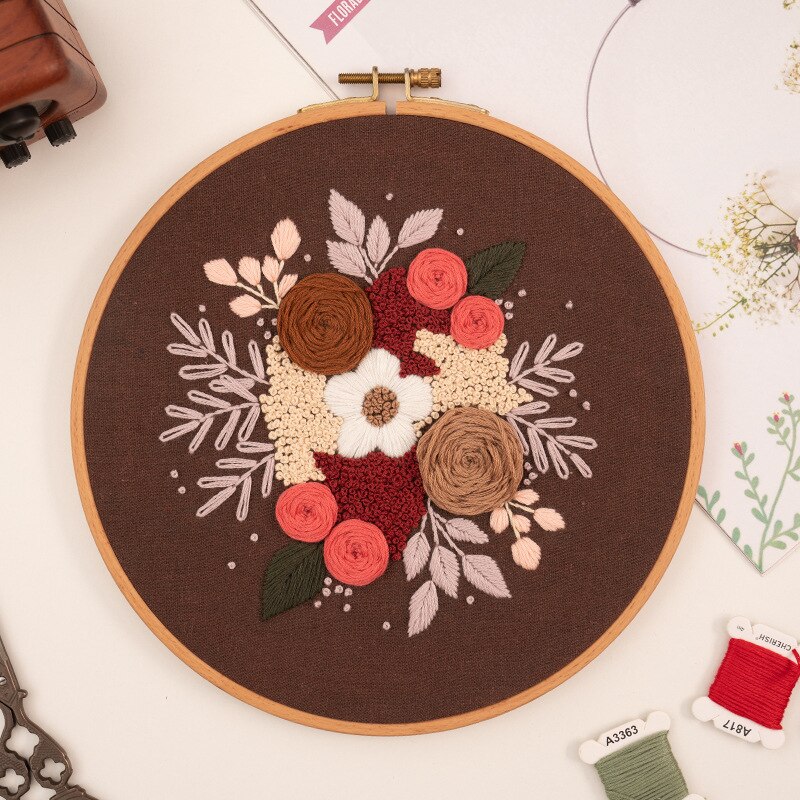 DIY Starter Embroidery Kit with Hoop Flower Cross Stitch Set Needlework Sewing Art Handmade Craft Home Decor Decor: 5 / 20cm bamboo hoop