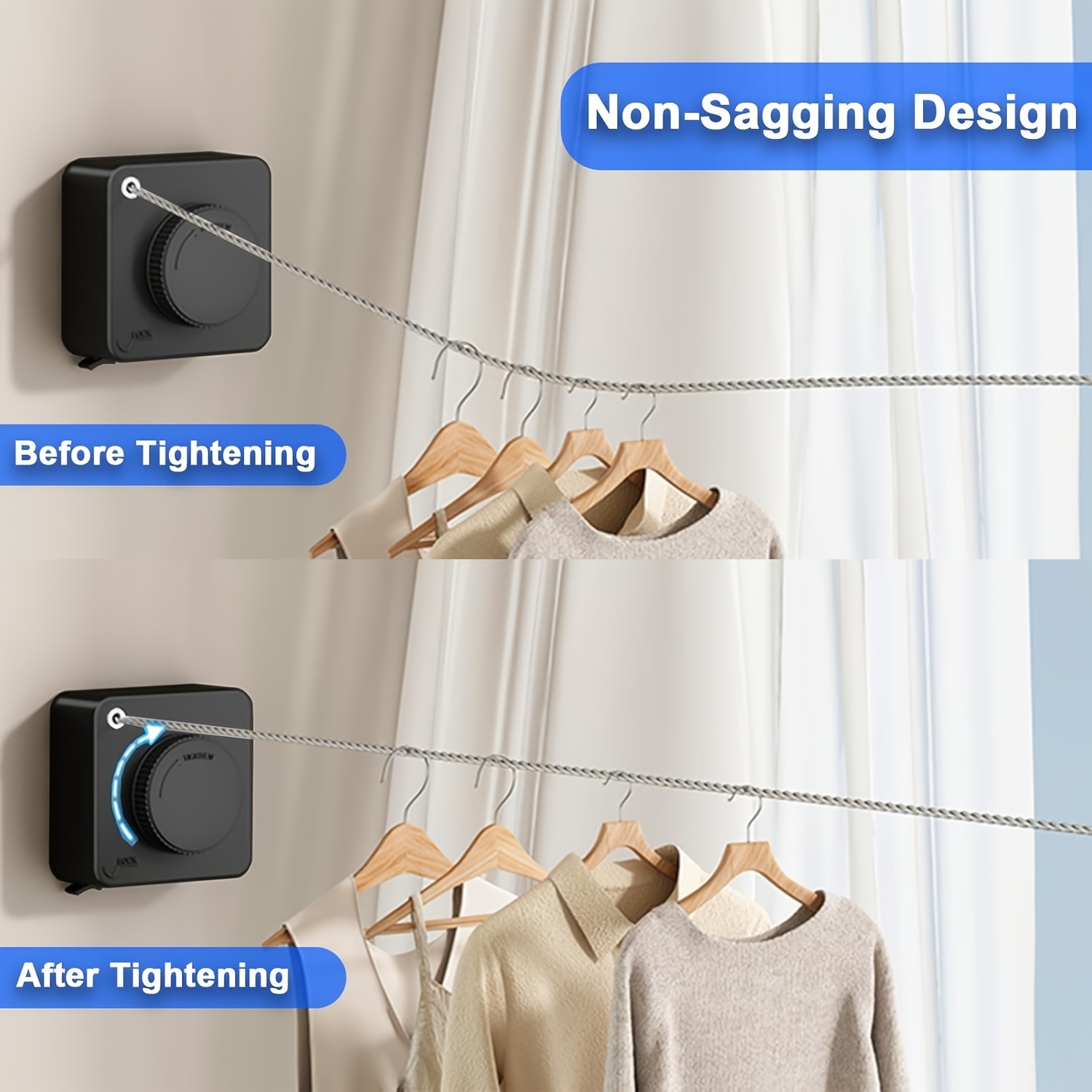 Stainless Steel Heavy-Duty Retractable Indoor Clothesline, Outdoor Clothesline Retractable Heavy-Duty Clothes Rod Wall-Mounted