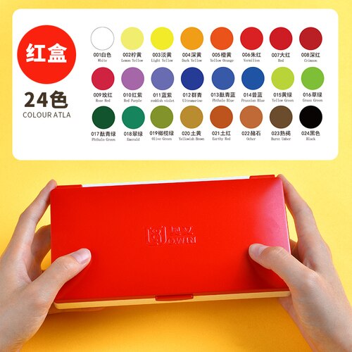 Owin-Juego de acuarelas portátil, suministros de Arte de pintura de acuarela sólida, con pincel de acuarela transparente, 18/24 colores: 24 colors red box