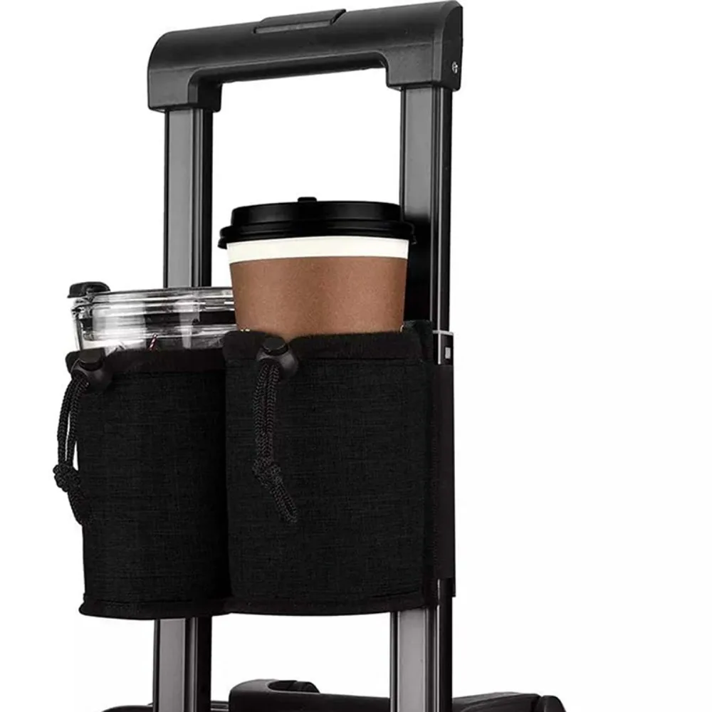 Porte-gobelet Pour Valise - 2 Emplacements Boissons + Poche Zippée - Tissu Oxford Isolant, Bandoulière - 25x19x2 Cm, Gris
