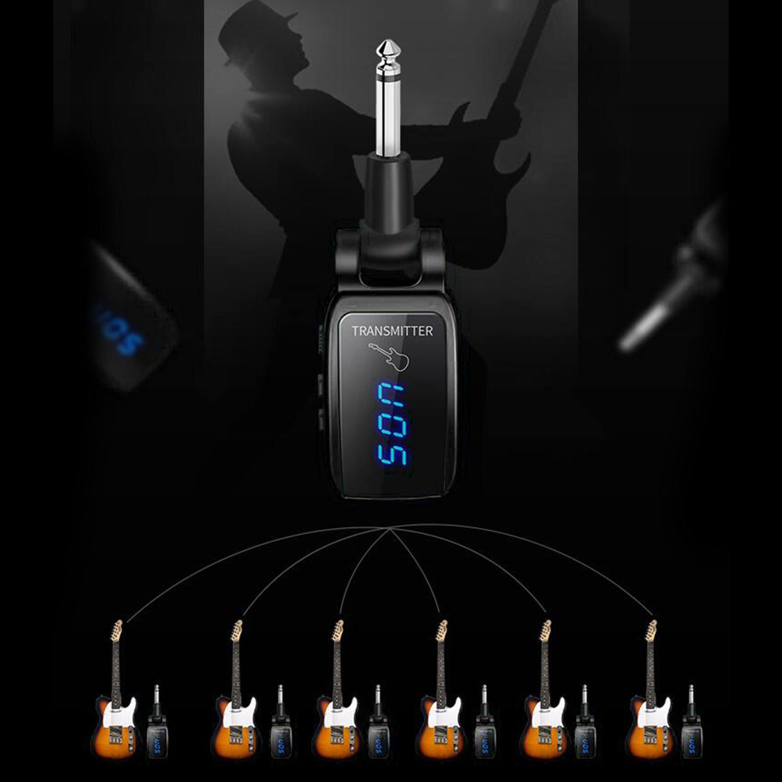 Wireless Guitar System Rechargeable Upgrated LED Screen15 Channels UHF Wireless Guitar Transmitter Receiver For Electric w/ LED: Black