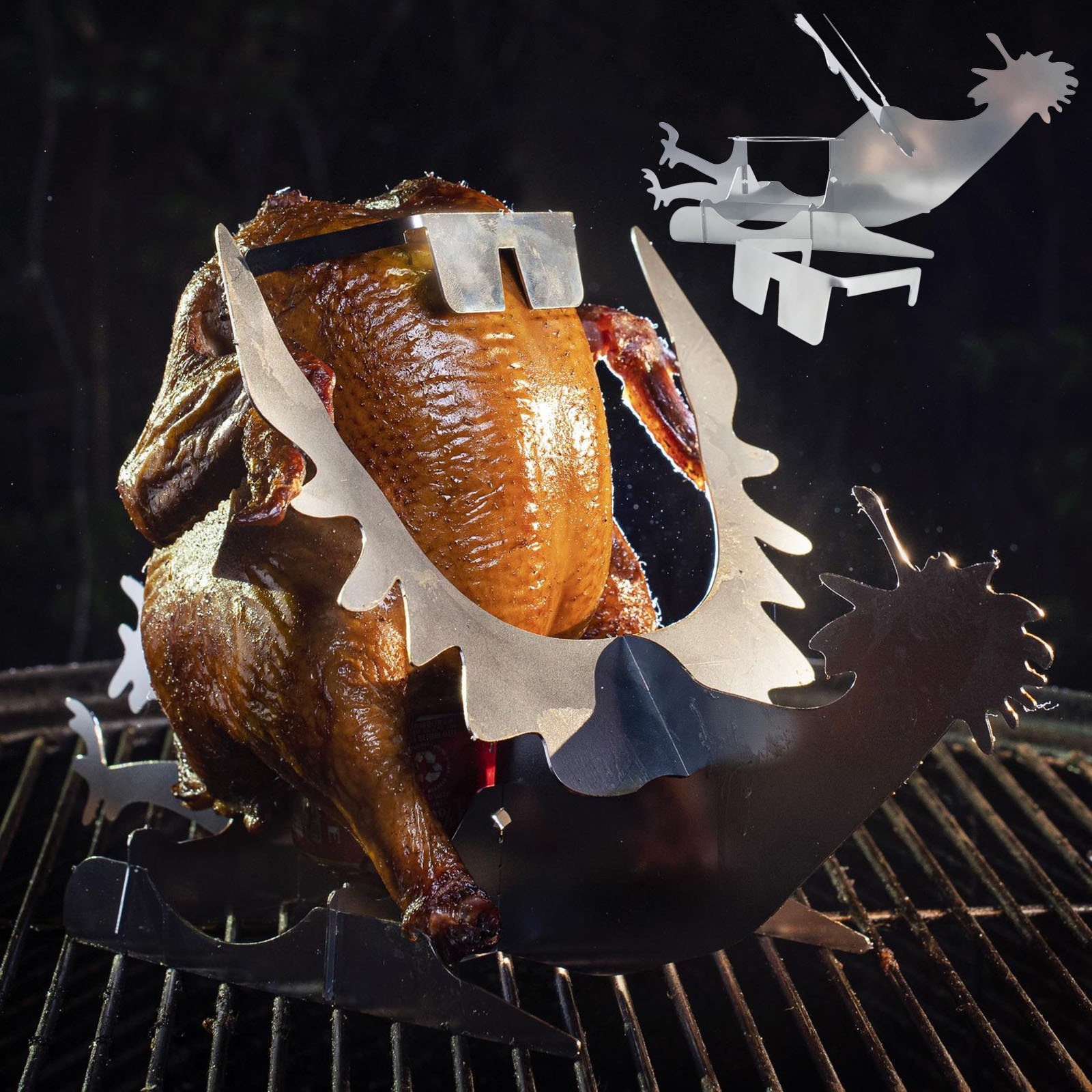 Portable Beer Chicken Stand Motorcycle Grilled Chicken Stand Motorcycle BBQ Stainless Steel Rack Outdoor Stainless Steel Grill
