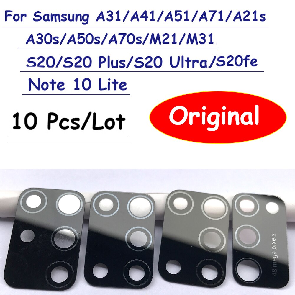 10 sztuk powrót szkło obiektywu aparatu z Ahesive dla Samsung A51 A21S A30S A50S A70S A31 A41 A71 M21 M31 S20 Plus Ultra fe uwaga 10Lite