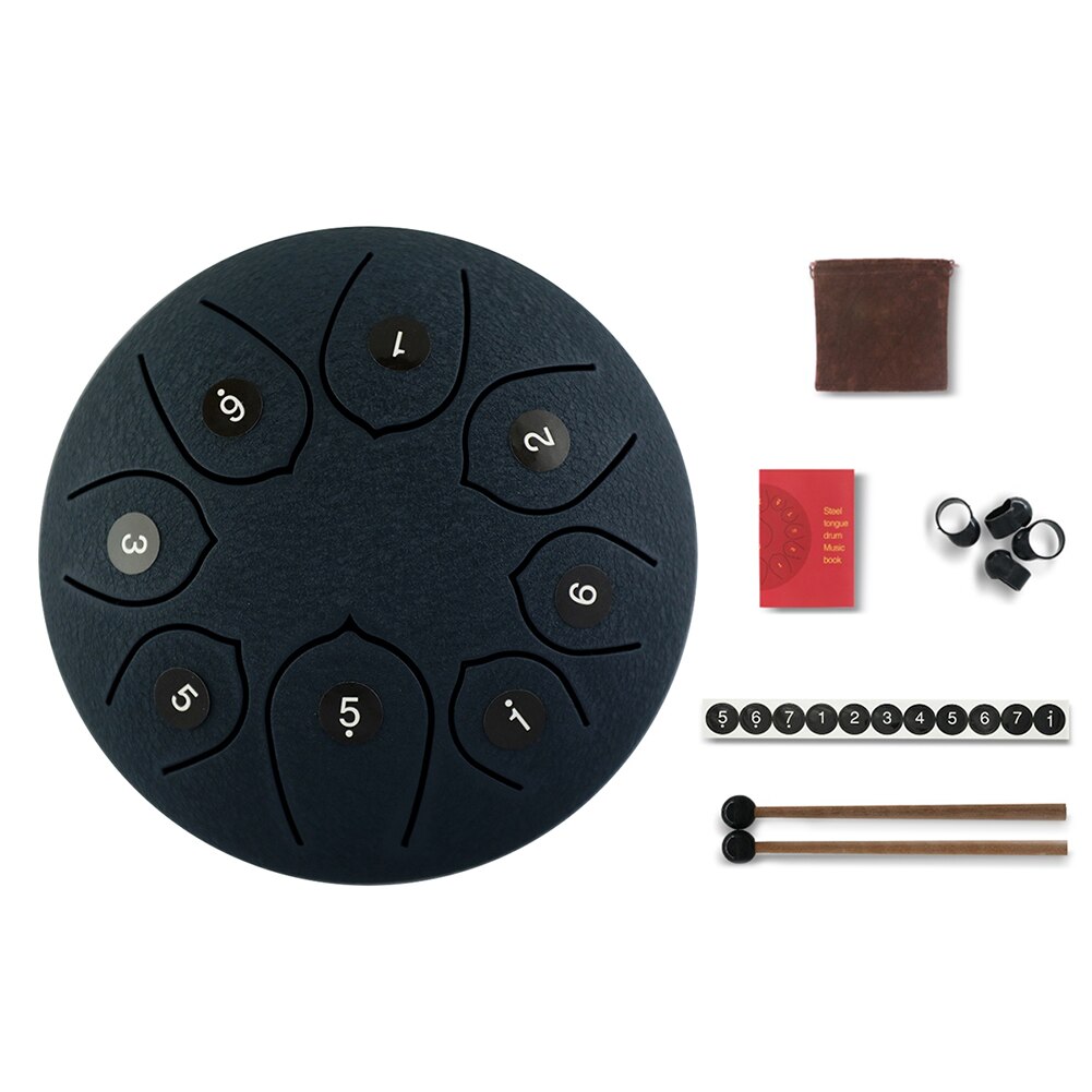 Tongue Drum 6 Inch Steel Tongue Drum Set 8 Tune Hand Pan Drum Pad Tank Sticks Carrying Bag Percussion Instruments Accessories: Navy Blue