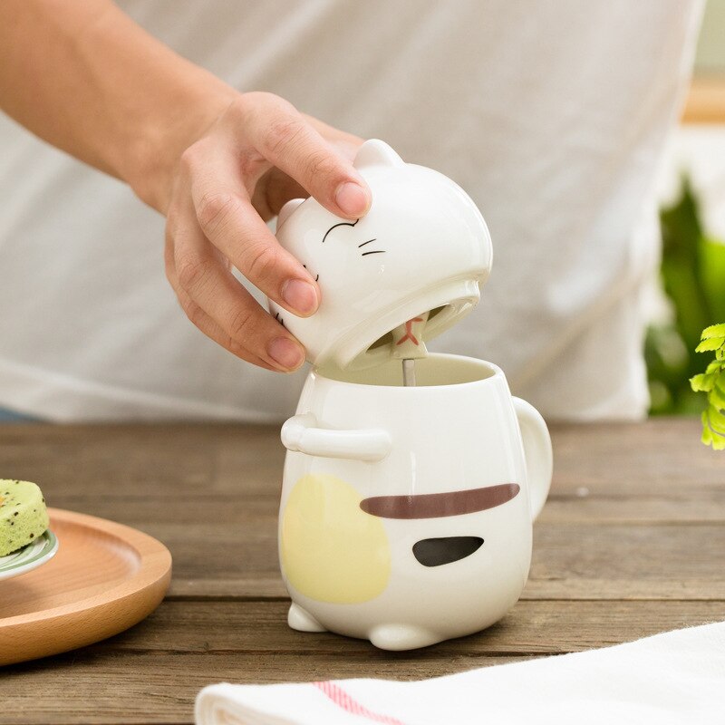 Super Cute Three-dimensional Animal Cat Cute Ceramic Water Cup Couple Large-capacity Mug with Lid Coffee Cup