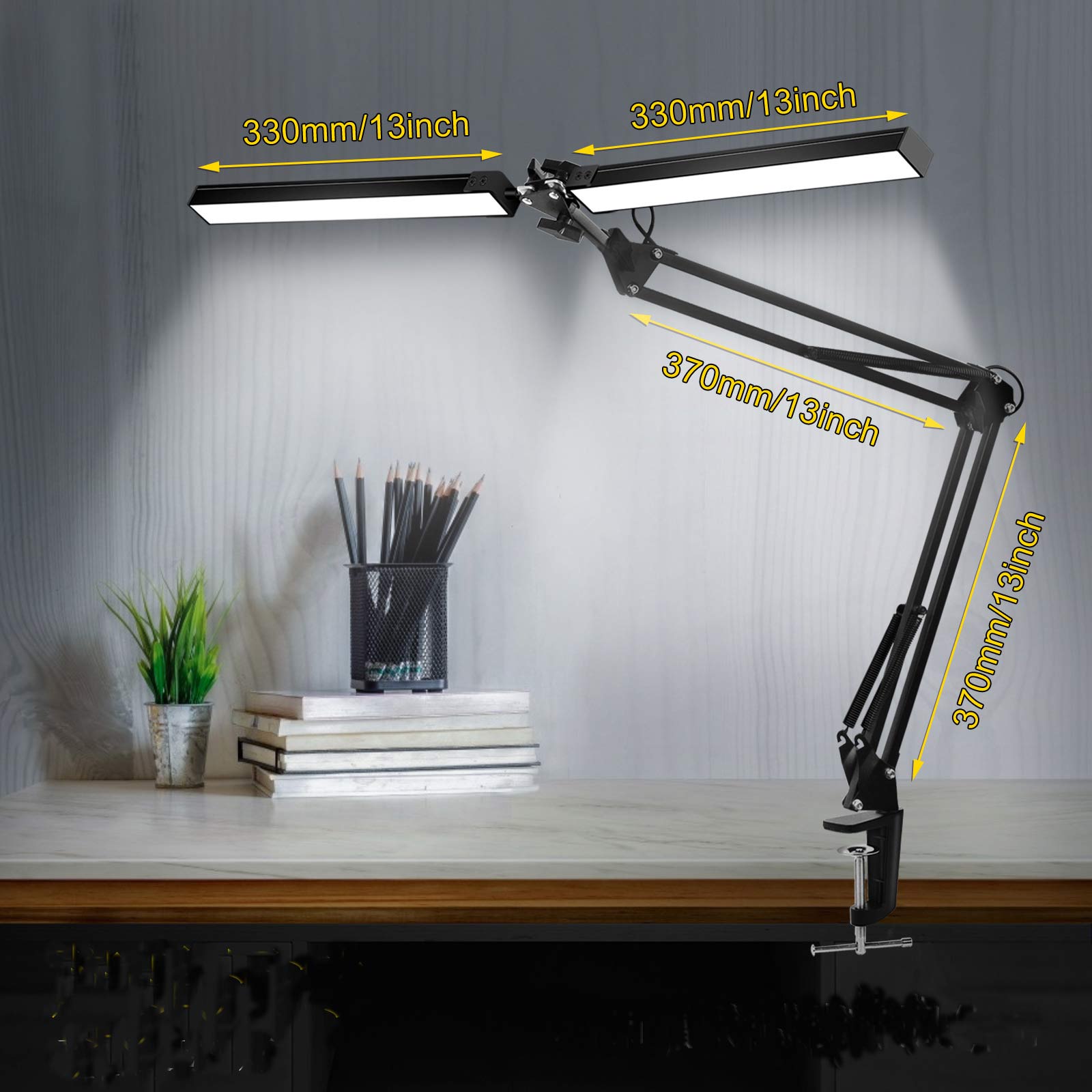 Led skrivebordslampe med klemme, øjenpleje bordlamper, dæmpbar kontorlampe med usb-opladningsport ,3 lystilstande med 10 lysstyrker