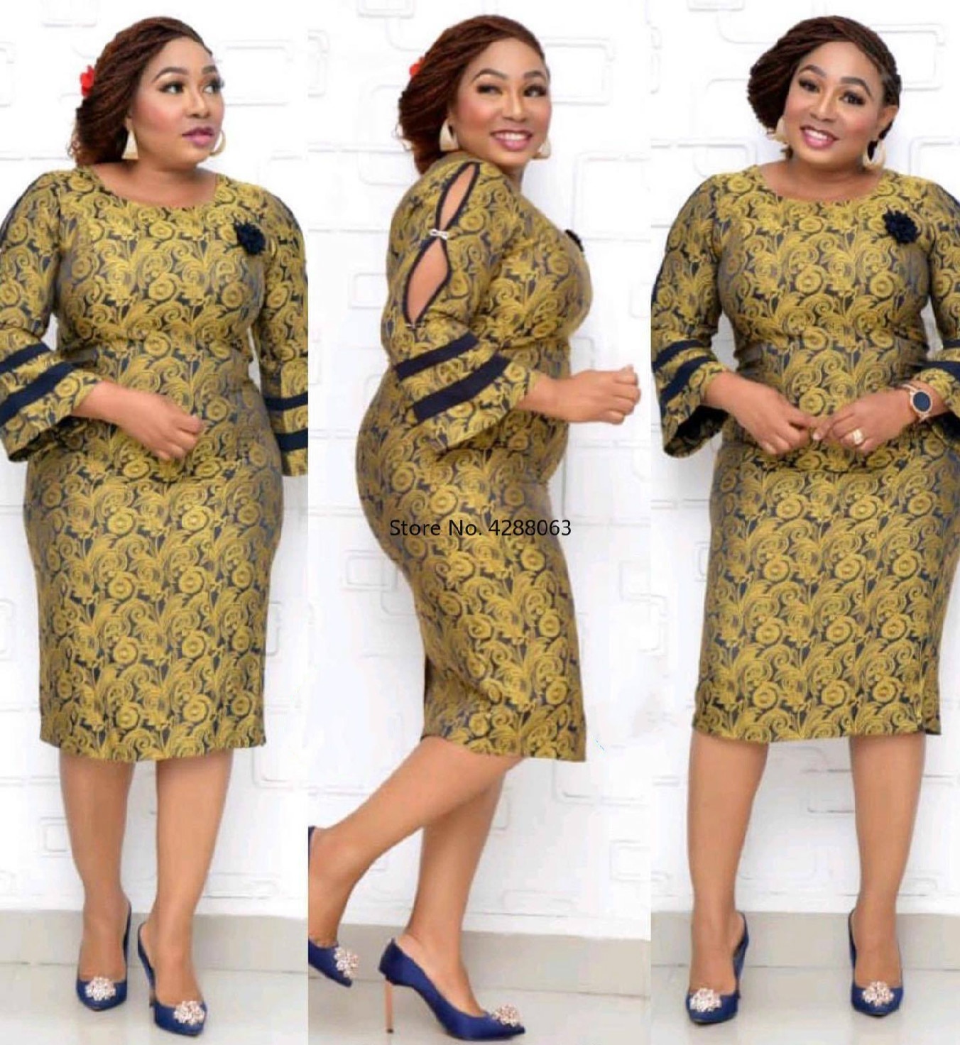 Syksy elegantti afrikkalaiset naiset o-neck printing plus koko mekko afrikkalaiset vaatteet afrikkalaiset mekot naisille afrikkalaiset vaatteet