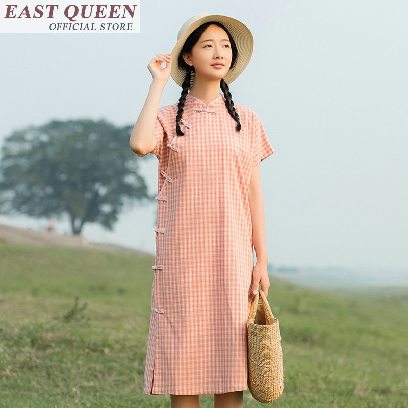 Vêtements chinois traditionnels pour femme ao dai robe de femmes couleur claire grille robes vintage robe élégante magasin de porcelaine FF285 A