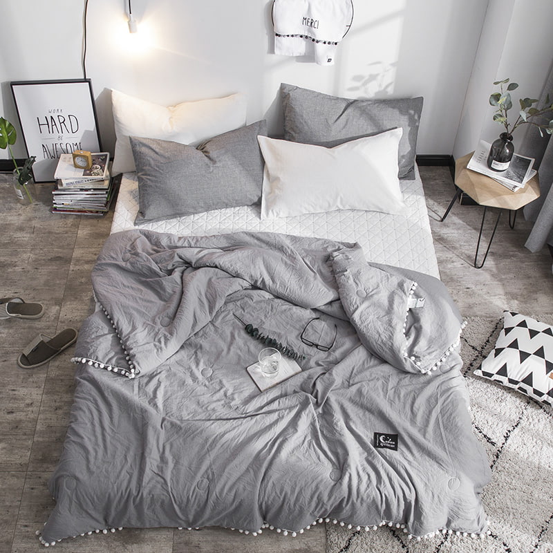 Sommer Decke Frische Rosa Patchwork Decke NäHenne Kleine Kugeln Bettdecke Weiche Bettdecke Solide Bett Abdeckung: grau / 200x230 cm
