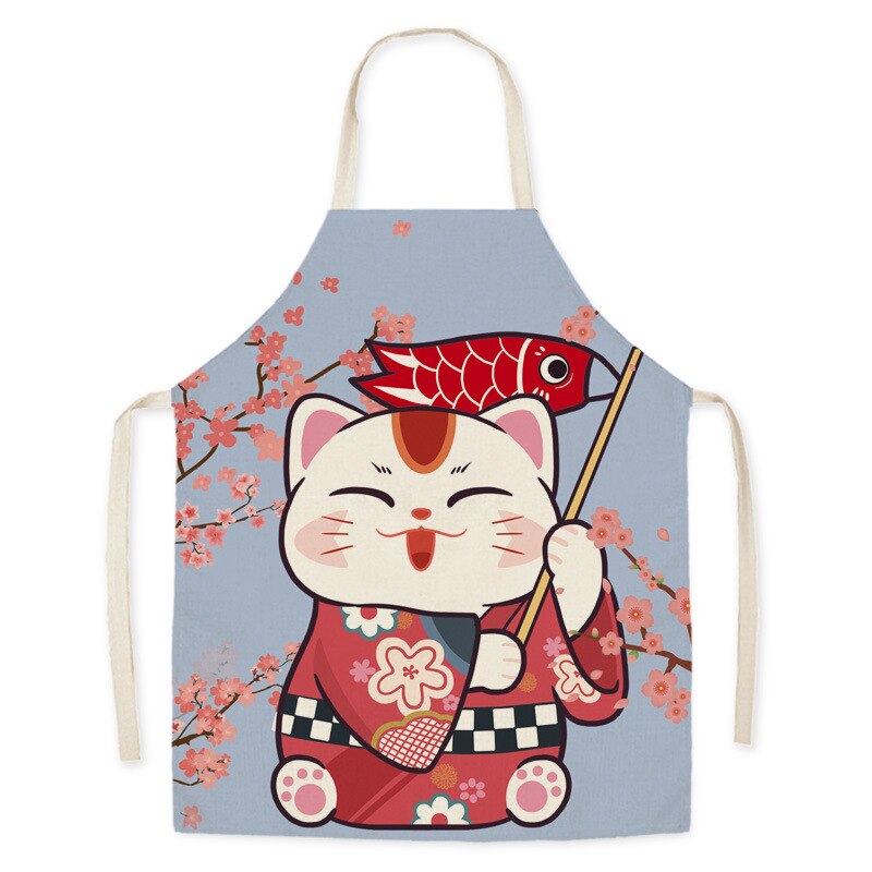 Japanese Karikatur Glücklich Katze Dekoration ärmellos Schürze Baumwolle Leinen- Küche Schürzen Frauen Heimat Kochen Backen Taille Lätzchen Schürze: 38x47cm / Stil 18