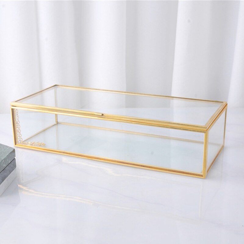 -Simple Gold Rim Glass Jewelry Box Jewelry Storage Box Retro Jewelry Display Box