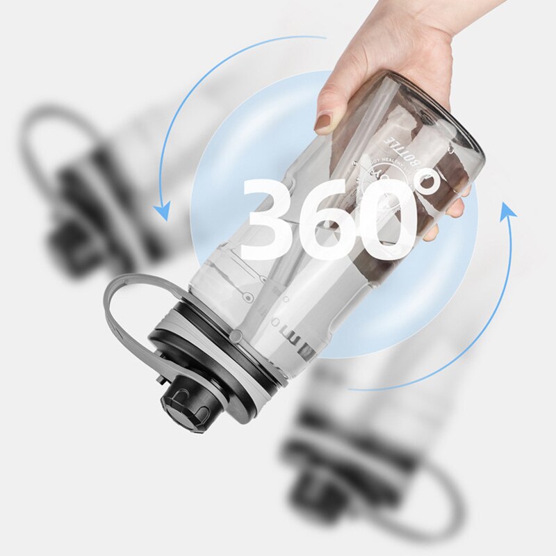 Borraccia sportiva da 2 litri di grande capacità con cannuccia acqua potabile trasparente in plastica trasparente a tenuta stagna con cinghie senza BPA