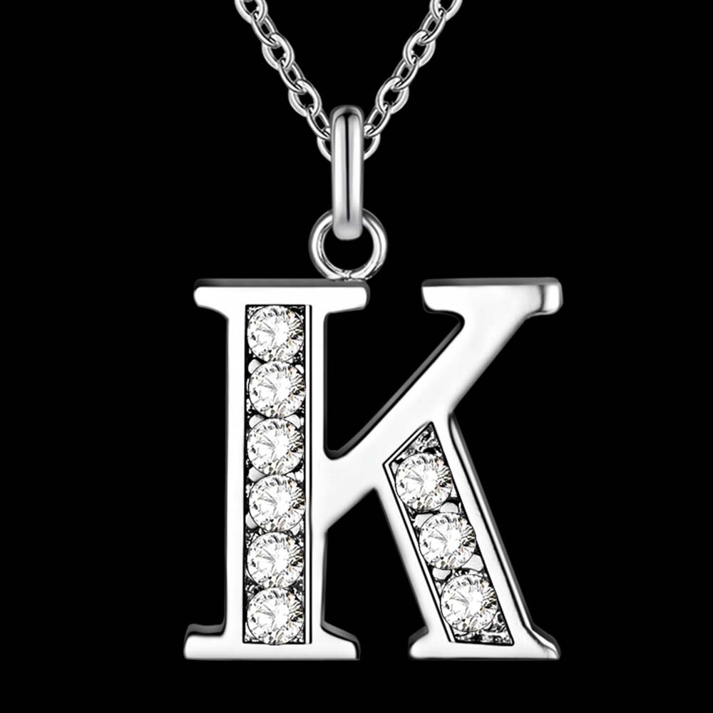 Letter A-S silver plated Necklace, Stamp 925 silver jewelry Pendant /XYLQNNAG XYLQNNAG: K