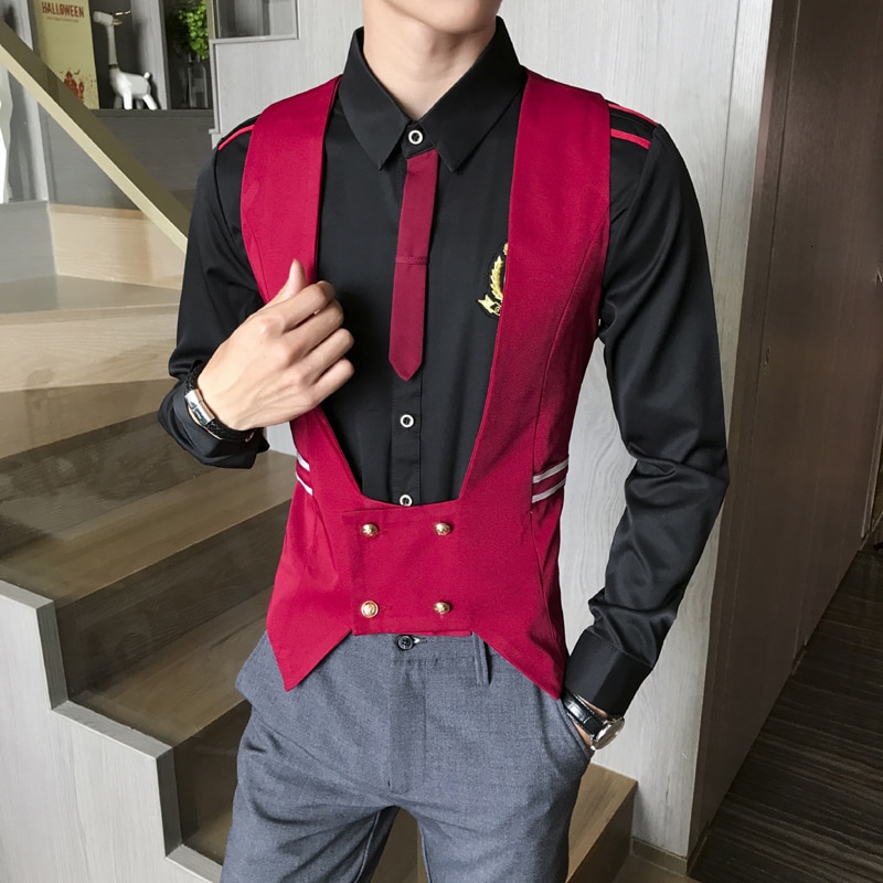 Menns business servitørvest britisk stil bar dobbeltspent kjole vest nattklubb arbeid vest vest dresser menn chaleco hombre