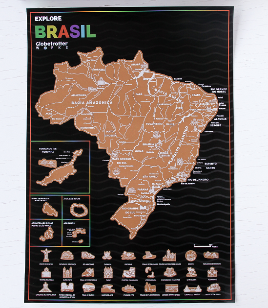 JOYLOVE One Piece 41x29cm Scratch Map of Brazil Gold /Silver Foil Overlay Mapa de raspar do Brasil Travel Map Poster: Gold