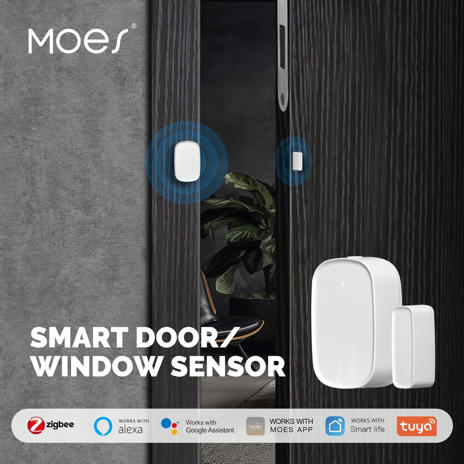MOES ZigBee/WiFi slimme deursensor, beveilig uw huis met Tuya-app-bediening, raam-/deurdetectie en Smart Life-compatibiliteit