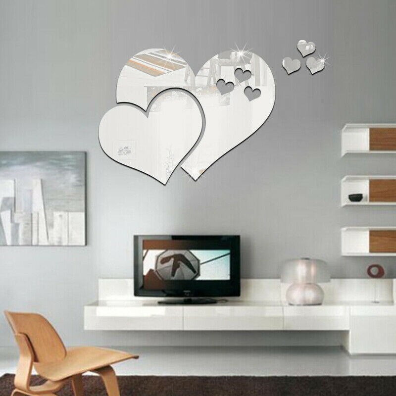 3d spejlvæg dobbelt hjerter mærkat aftagelig diy kunst vægmaleri værelse hjem indretning aftagelig 3d mærkat hjerter væg klistermærke