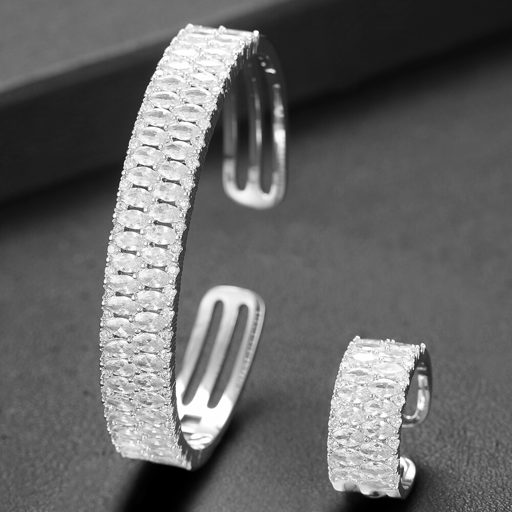 GODKI Luxury Stackable Cuff Bangles For Women Wedding Full AAA Cubic Zircon Crystal CZ Dubai Bridal Bracelets Party Jewelry: H167 SILVER