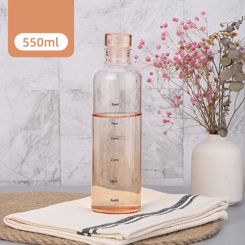 Bottiglia di vetro di grande capacità 550ml con coperchio marcatore di tempo per bevande d'acqua regalo di compleanno semplice tazza di succo di latte trasparente: OG