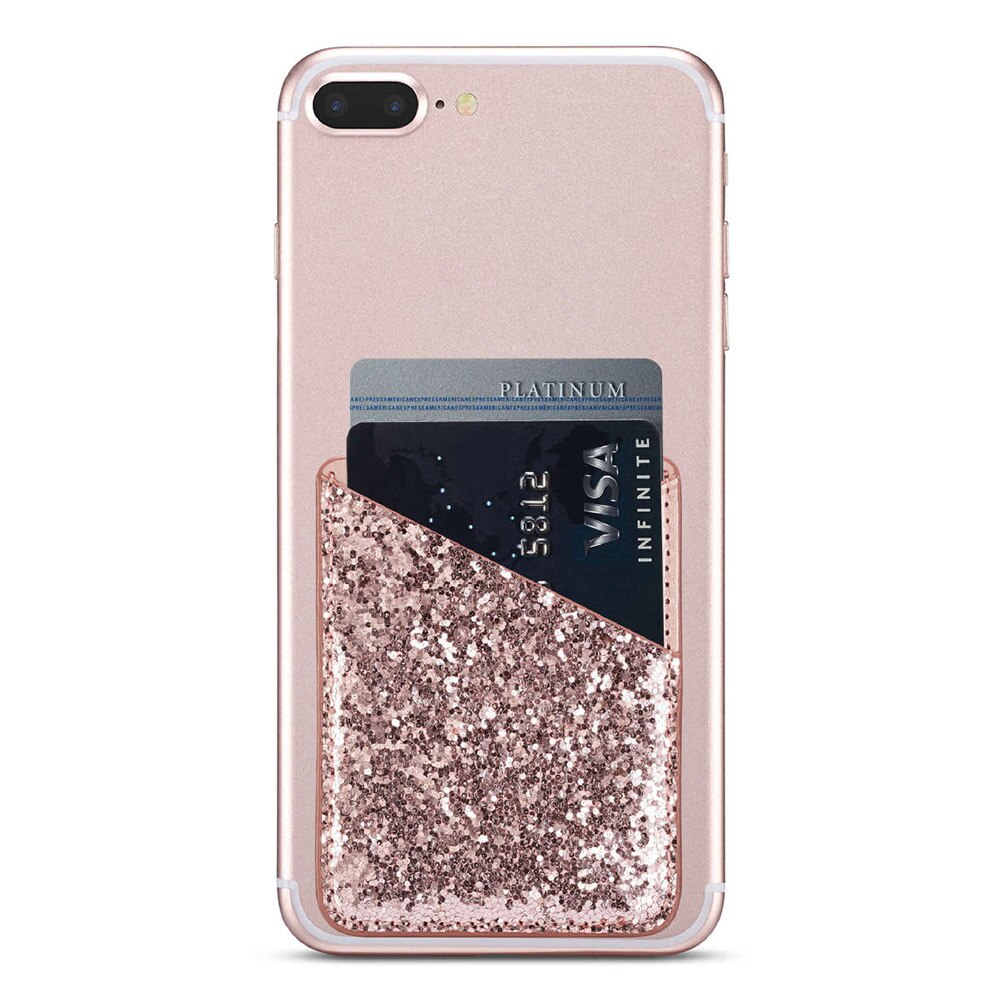 Self-adhesive Sequin Decoration Practical Purse Stick On Phone Mini Credit Pocket Card Holder Business Wallet Ultra Slim: Pink
