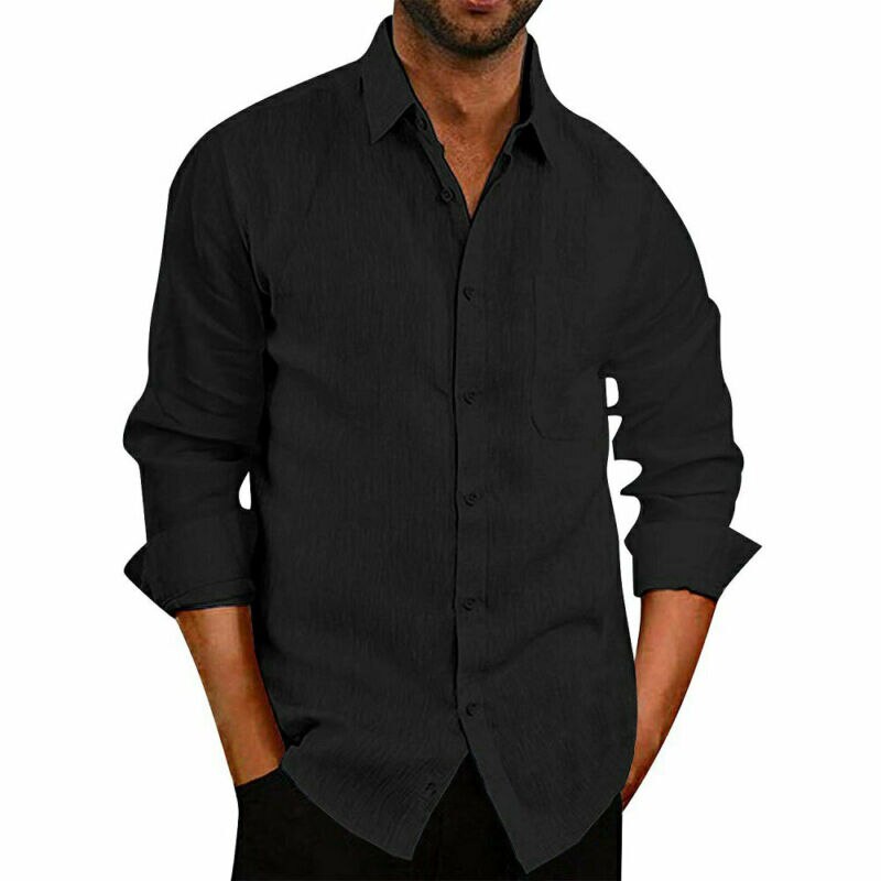 Plus size 2xl tunika herreskjorte solid lin basic knapp casual lin bomull langermede v-hals skjorter menn sommer topper