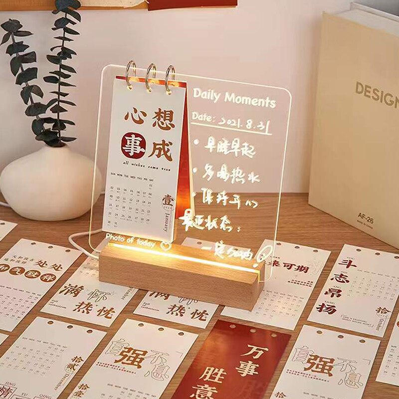 Usb Acryl Dagelijks Momenten Foto Led Lamp Memo Message Board Met Hout Standhouder Set Lamp Creatieve School Briefpapier