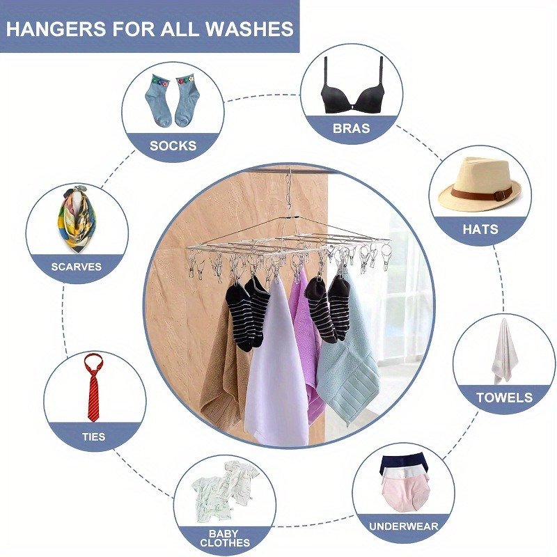 Clipes à prova de vento de aço inoxidável, prendedor de roupa, cabide, varal, meia, toalha, sutiã, rack de secagem, gancho de roupas com 30 estacas