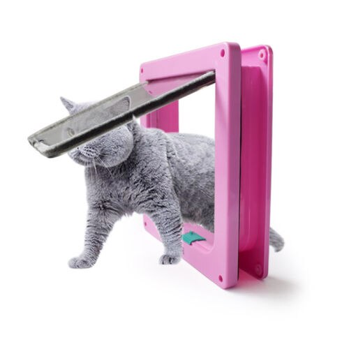 Lockable dog cat kitten security door ABS door plastic S / M / L Animal small cat dog door pet supplies: Pink / L