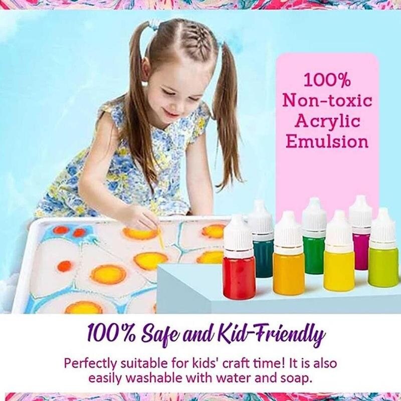 6ml vattenmarmoreringsfärgset barn 6 färger vattenbaserad konstfärgset diy målning på vattenkonst akrylfärg på vatten