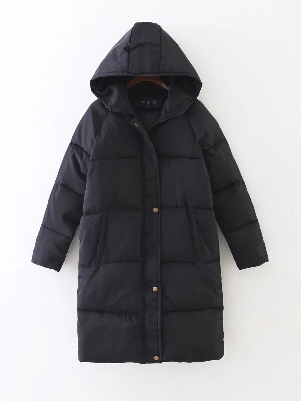 Lange jas dames winterjas capuchon lange jas katoenen gewatteerde jas warme parka dames parka's bovenkleding dames: 03 zwarte / Xxl