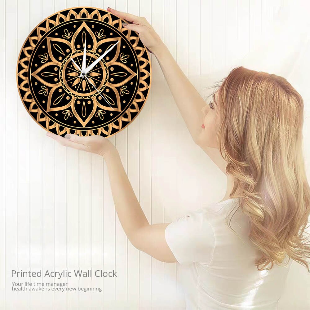 Montre murale Vintage motif Mandala ethnique Royal, or noir, horloge murale de luxe, soleil indien, Studio de Yoga, muet, horloge Non collante