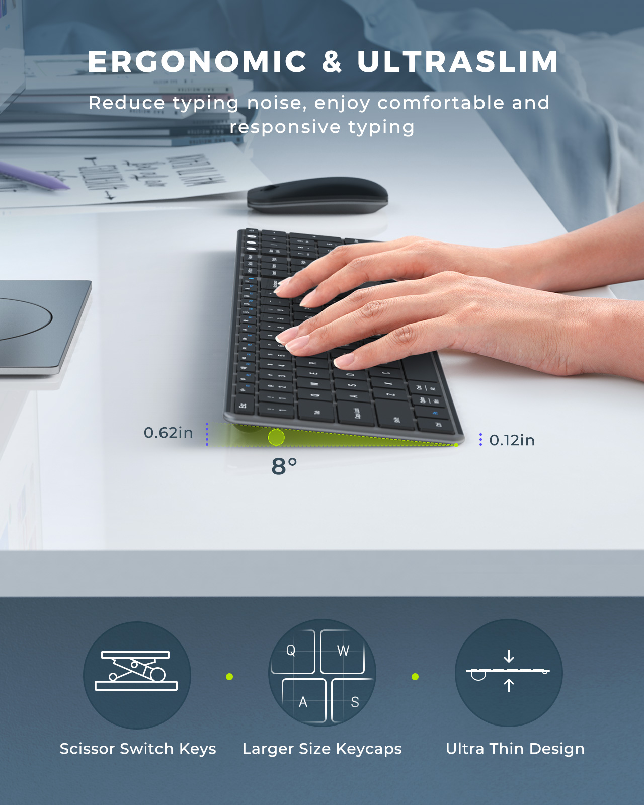 Bezprzewodowa kombinacja klawiatury i myszy Bluetooth Seenda Wieloosobowe, ładowalne, smukłe klawiatury i myszy dla Win MacBook Pro Air