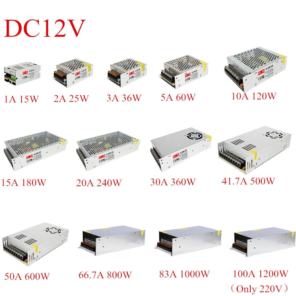 Lighting Transformer DC 12V 1A 2A 3A 5A 10A 15A 20A 30A 40A 50A 66.7A 83A 100A Power Supply Adapter For LED Strip Switch Driver