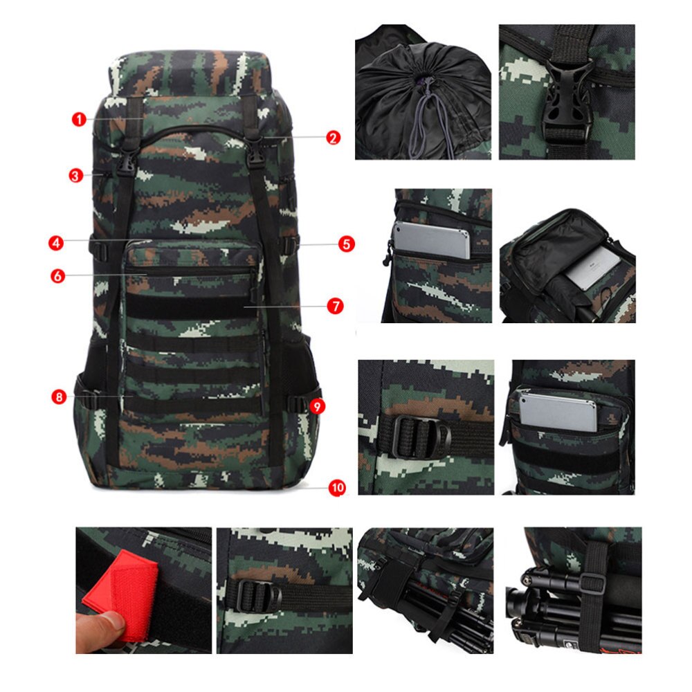 1Pc Rugzak Camouflage Waterdichte Grote Capaciteit 70L Rugzak Schoudertas Opslag Pouch Outdoor Tas: Default Title