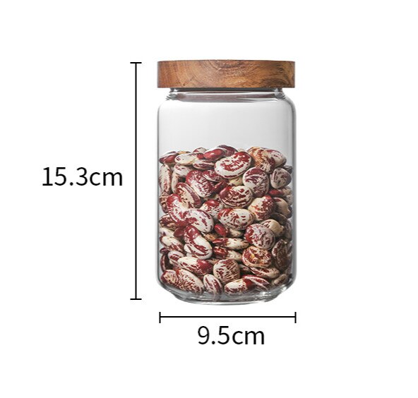 Envase hermético de vidrio con tapa de madera, frascos de botellas de almacenamiento para cocina, contenedor de alimentos, granos de té y café, contenedores de granos, ZM1013: 650ML