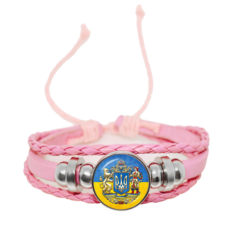 Tryzub ukraina przycisk skórzana bransoletka ukraińska runa Vintage wzory 20mm szkło Cabochon biżuteria dla kobiet mężczyzn klasyczny prezent: Imitacja pokryta rodem