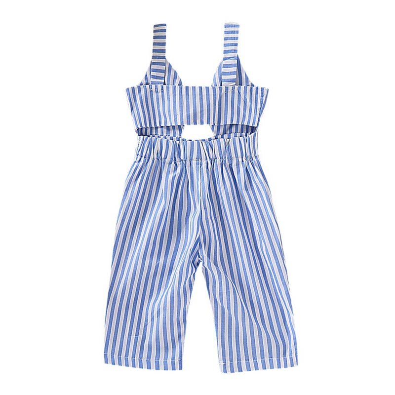 Nuova Estate Del Bambino Della Ragazza Pantaloni A Strisce Stampa di Cotone Senza Maniche Elastico Bretelle di Disegno della Cavità Pantaloni Tute e Salopette Pantaloni: blue / 3T
