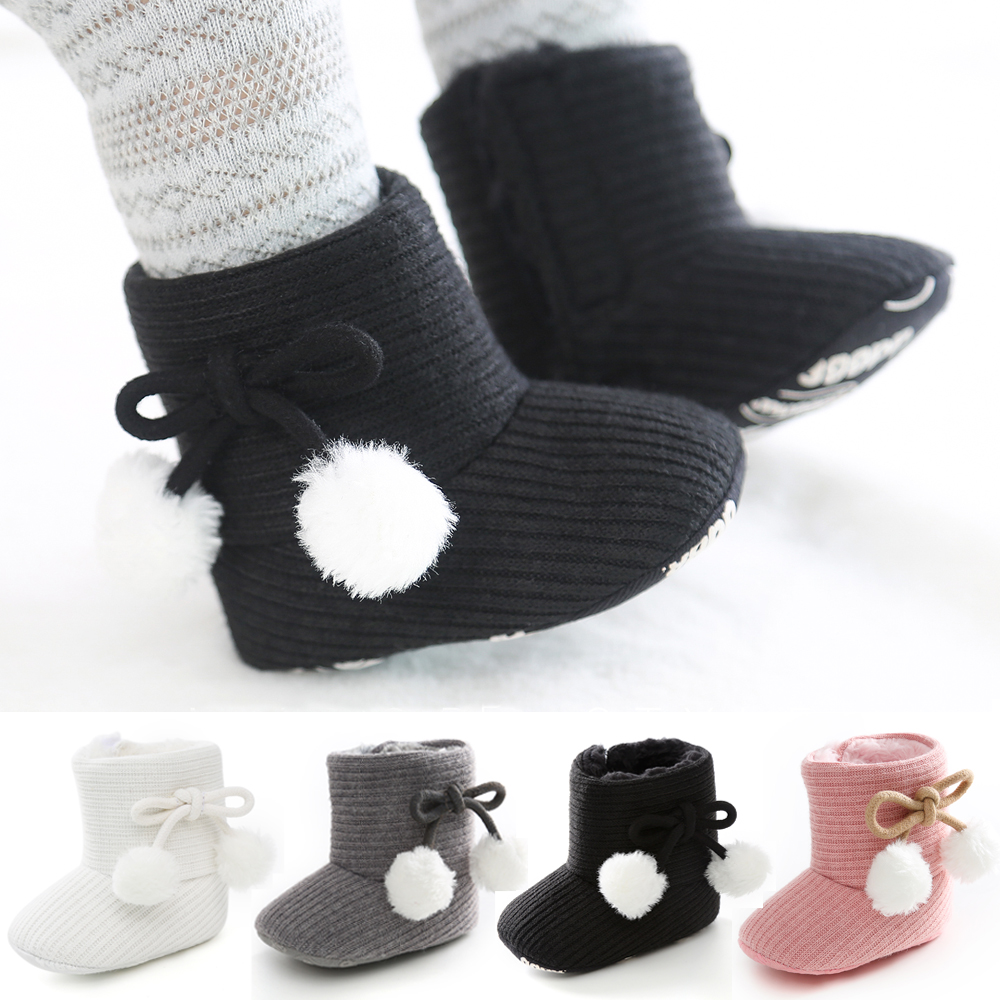 Pasgeboren Baby Snowboots Strik Haar Bal Decoratie Antislip Soft Sole Winter Korte Laarzen Warm Pluche Laarzen Schoenen Voor baby