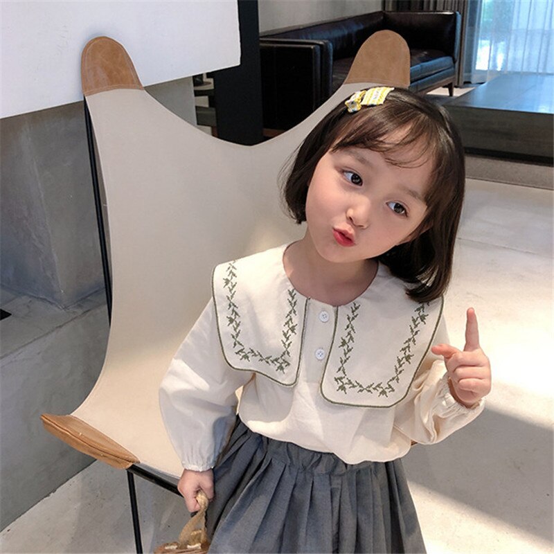 2020 bambini Camicette Autunno Del Bambino Della Ragazza Del Manicotto Lungo Del Fiore Del Ricamo Della Camicia Della Principessa Delle Ragazze Dei Capretti Cotone Magliette E Camicette Abbigliamento Per Bambini