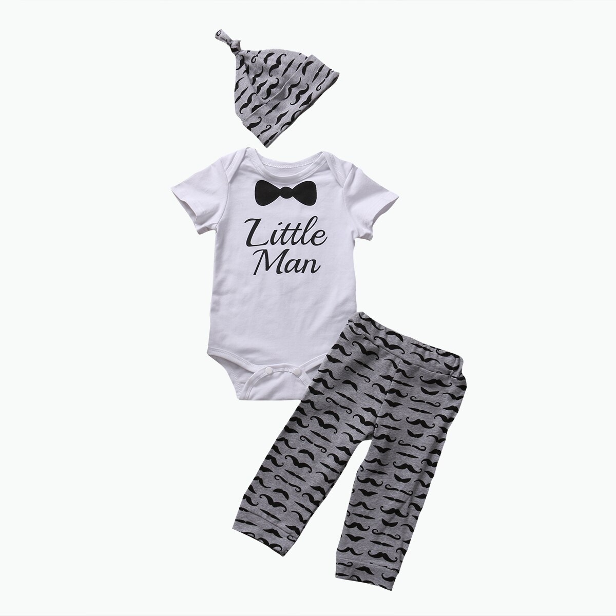 Newborn Baby Boys Clothing Set Little Man Romper Pants Hat Jumpsuit 3pcs Baby Casual Outfits Set Clotehs 0-18M