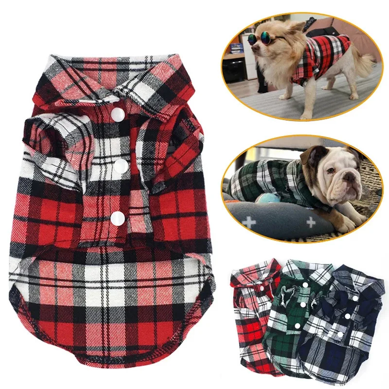 Novo pequeno cão/gato roupas xadrez camisa lapela casaco jaqueta roupas traje topos acessórios para cães pequenos primavera